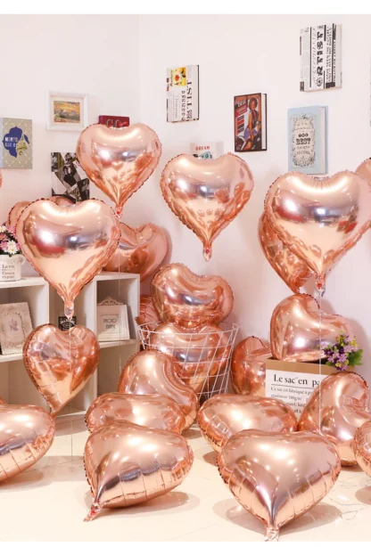 Baloane folie in forma de inimioara, cromate, 45 cm - imagine 6