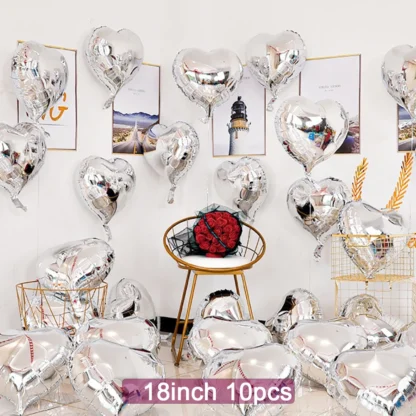 Baloane folie in forma de inimioara, cromate, 45 cm - imagine 8