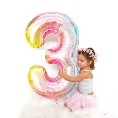 Baloane folie in forma de cifre 1, 2, 3, 4, 5, 6, 7, 8, 9, 0, Curcubeu, 100 cm - imagine 2