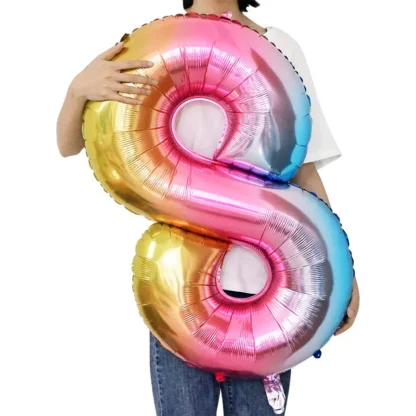 Baloane folie in forma de cifre 1, 2, 3, 4, 5, 6, 7, 8, 9, 0, Curcubeu, 100 cm - imagine 5