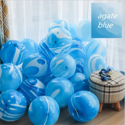 Set 10 baloane latex marmorate, Albastru, 36 cm - imagine 2
