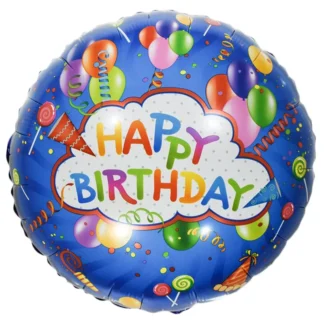 Balon folie Happy Birthday, rotund, 45 cm