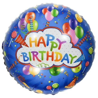 Balon folie Happy Birthday, rotund, 45 cm