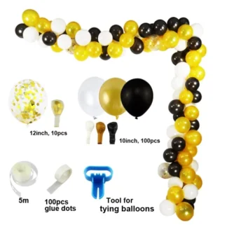 Arcada 90 baloane baloane alb, auriu si negru, cu baloane confetti