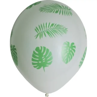 Baloane latex albe, cu imprimeu frunze, 30 cm