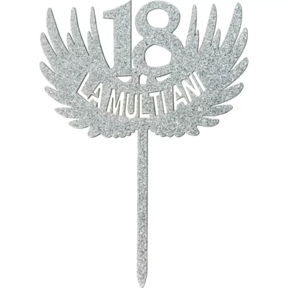 Topper 18 ani La Multi Ani, argintiu 18 cm