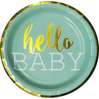 Set 6 farfurii Hello Baby, turcoaz, 18 cm
