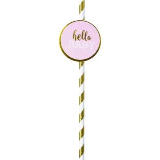 Set 6 paie bauturi Hello Baby, roz-auriu-alb