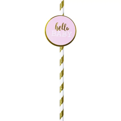Set 6 paie bauturi Hello Baby, roz-auriu-alb