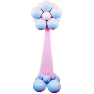 Set aranjament baloane pentru Botez, in forma de floare, baby blue-roz 130 cm
