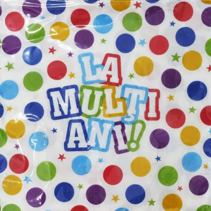 Set 20 servetele La Multi Ani cu bulinute multicolore