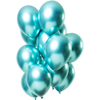 Set 10 baloane latex cromate, Turcoaz Deschis, 25 cm, cod culoare #111