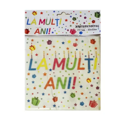 Set 20 servetele La multi ani multicolore 33 x 33 cm
