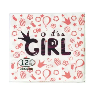 Set 12 servetele It's a Girl 33 x 33 cm