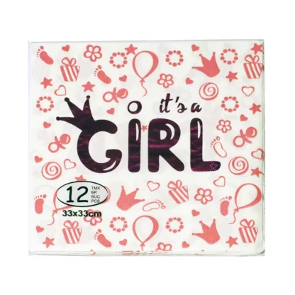 Set 12 servetele It's a Girl 33 x 33 cm