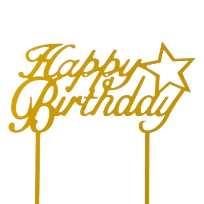 Topper tort Happy Birthday auriu cu steluta