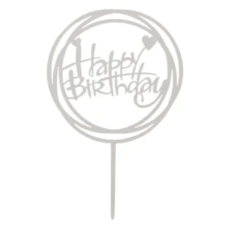 Topper tort Happy Birthday argintiu cu inimioare