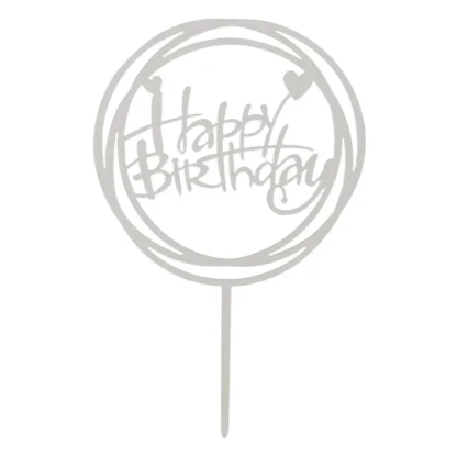 Topper tort Happy Birthday argintiu cu inimioare