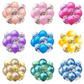 Set aranjament 10 baloane latex cromate-confetti, 30 cm