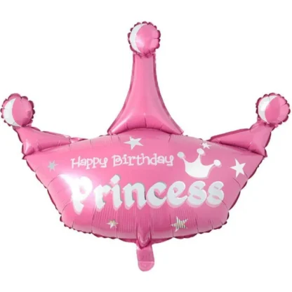 Balon Coronita, Mesaj Happy Birthday Princess, Umflare cu Aer sau Heliu, Folie Mylar, Roz, 85 cm