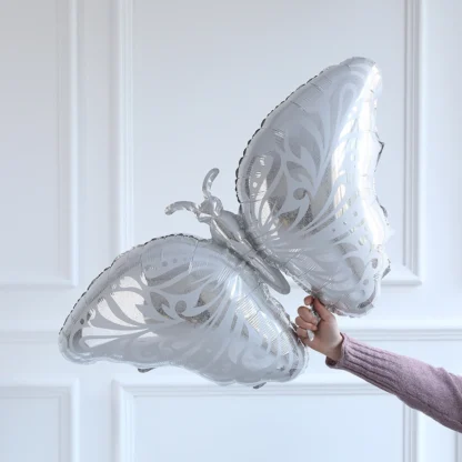Balon folie figurina Fluturas argintiu, 108 cm - imagine 2