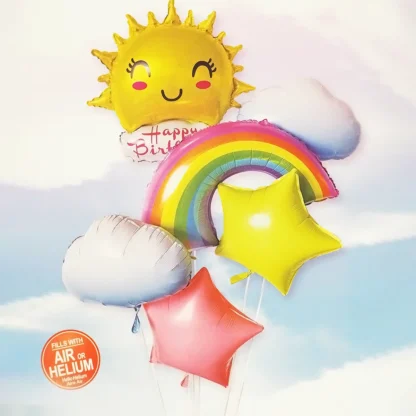 Set 6 baloane folie cu soare, curcubeu, norisori si stelute