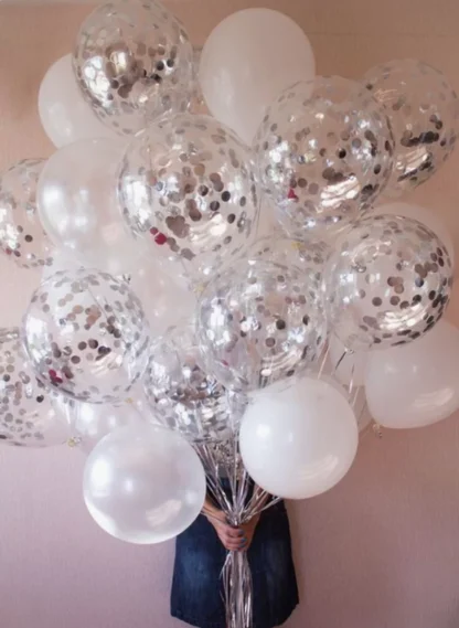 Set 10 baloane Confetti, Argintiu, de 30 cm - imagine 2