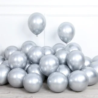 Set 10 baloane latex, Argintiu, cromate, de 12 cm, cod culoare #105
