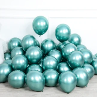 Set 10 baloane latex, Turcoaz, cromate, de 12 cm