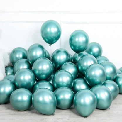 Set 10 baloane latex, Turcoaz, cromate, de 12 cm