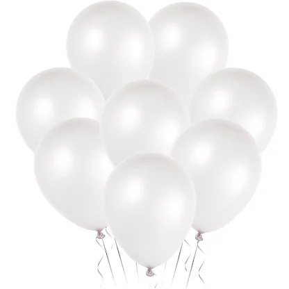 Set 10 baloane latex, Alb, perlate, de 30 cm, cod culoare #079