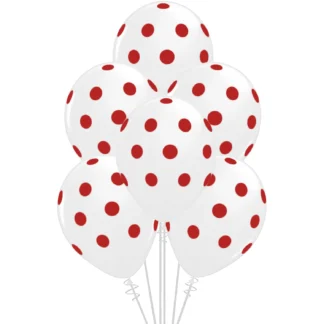 Set 10 baloane latex cu buline, alb cu buline rosii, 30 cm