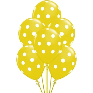 Set 10 baloane latex cu buline, galben cu buline albe, 30 cm