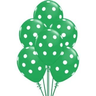 Set 10 baloane latex cu buline, verde cu buline albe, 30 cm