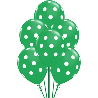 Set 10 baloane latex cu buline, verde cu buline albe, 30 cm