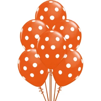 Set 10 baloane latex cu buline, portocaliu cu buline albe, 30 cm