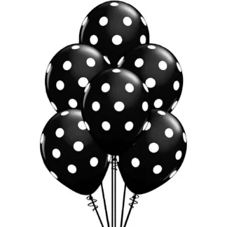 Set 10 baloane latex cu buline, negru cu buline albe, 30 cm