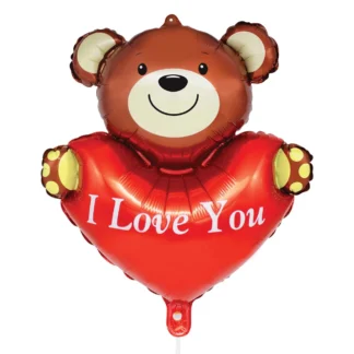 Balon ursulet cu inimioara si mesaj I Love You, 55 cm