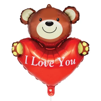 Balon ursulet cu inimioara si mesaj I Love You, 55 cm