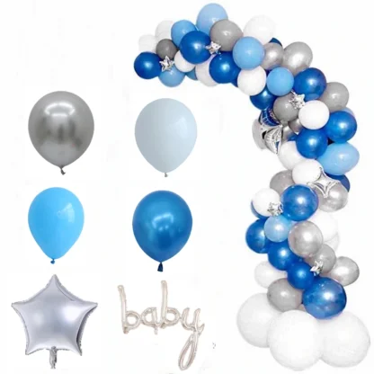 Arcada baloane Baby, culori albastru, alb, argintiu - imagine 2
