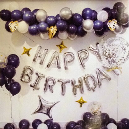 Arcada baloane aniversare, culori albastru, argintiu, alb, auriu, cu Banner Happy Birthday - imagine 2