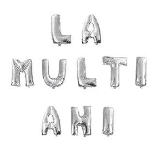 Set aranjament baloane litere La Multi Ani, argintiu