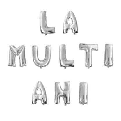 Set aranjament baloane litere La Multi Ani, argintiu