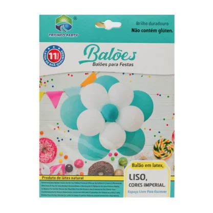 Set aranjament 11 baloane latex in forma de floare, culori alb si turcoaz - imagine 2