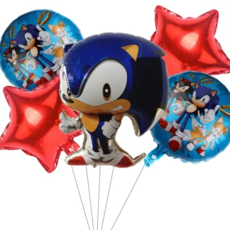 Set aranjament 5 baloane folie Sonic cu stelute rosii