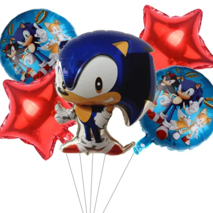 Set aranjament 5 baloane folie Sonic cu stelute rosii