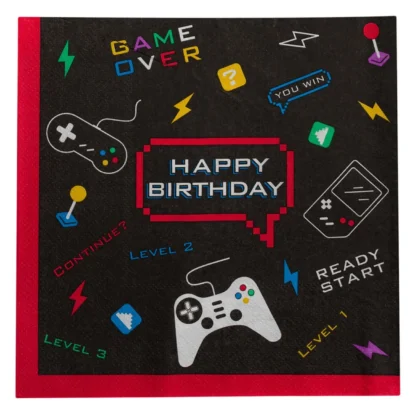 Set 12 servetele Happy Birthday, Game Party, 33 x 33 cm - imagine 2