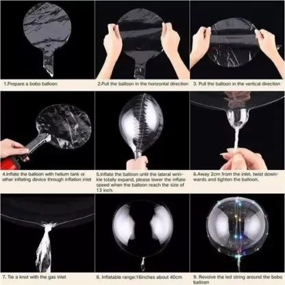 Balon bobo cu leduri multicolore, transparent, 45 cm - imagine 3