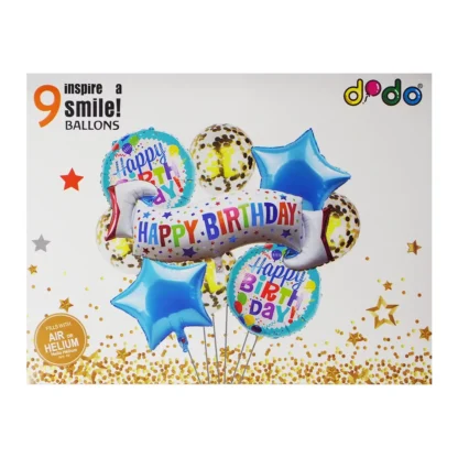 Set aranjament 9 baloane folie si latex Happy Birthday, albastru - imagine 2