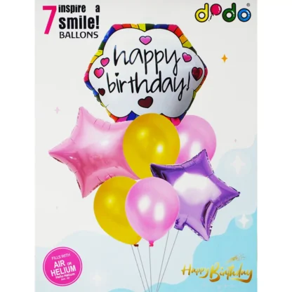 Set aranjament 7 baloane folie si latex cu hexagon Happy Birthday, roz - imagine 2